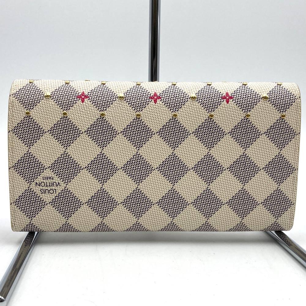 Louis Vuitton N45296 Portefeuille Sarah Bi-fold Long Wallet Damier Azur Canvas Beige/Pink Pre-owned