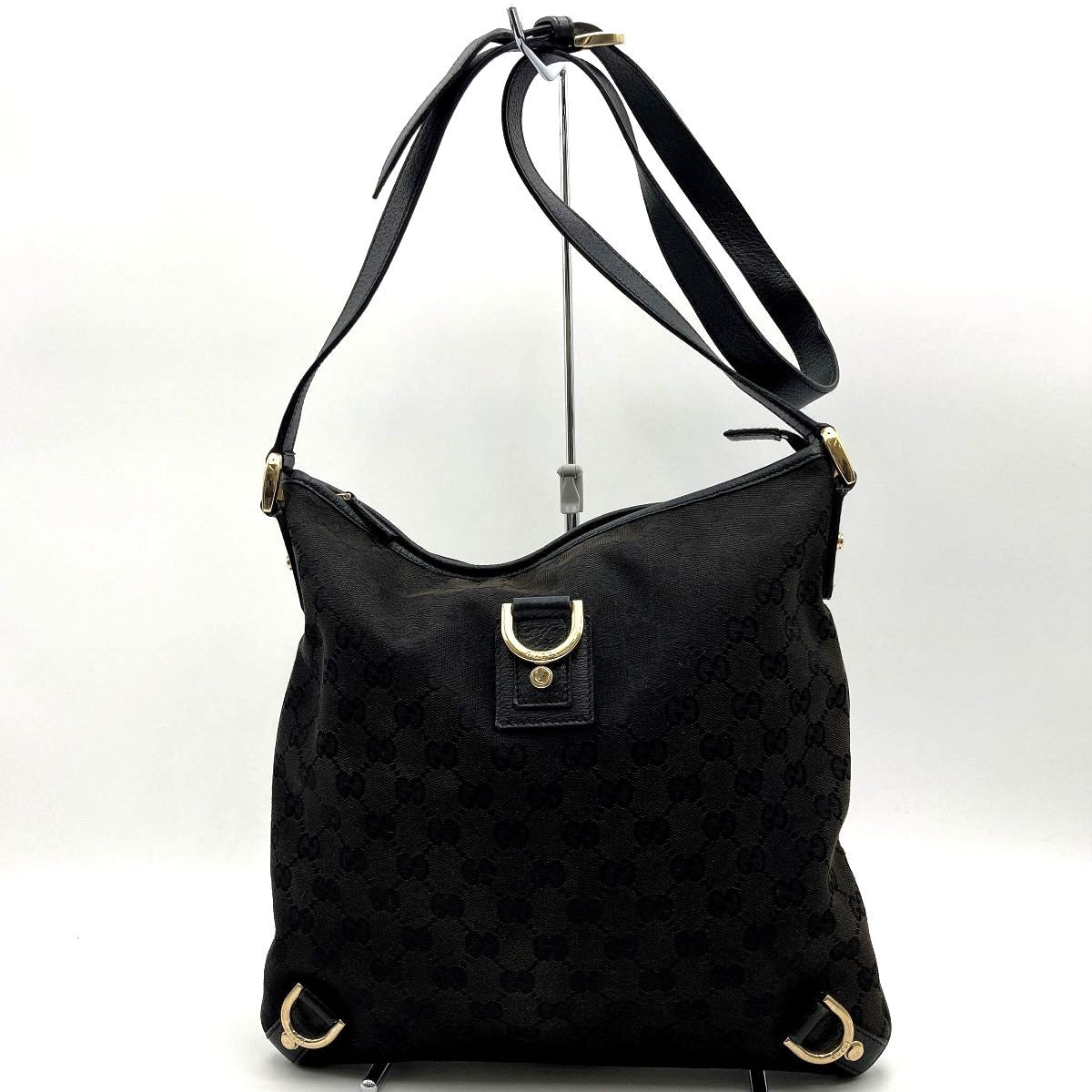 Gucci 131326 Abbey Line Crossbody Shoulder Bag GG Canvas/Leather Black Pre-owned