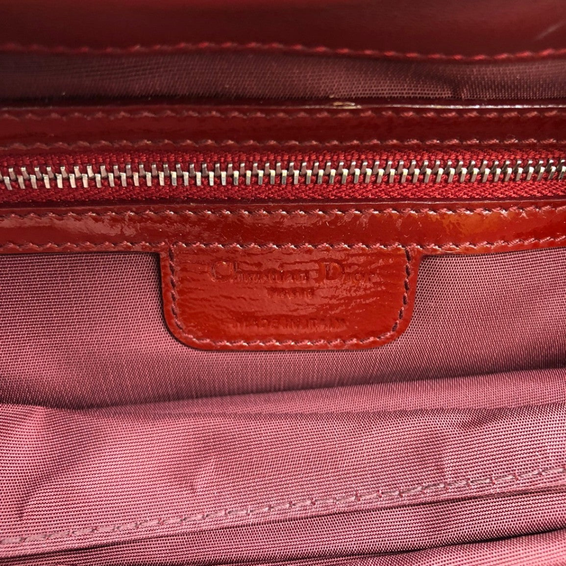 Dior Cannage Chain Shoulder Bag Handbag Red Enamel/Leather PRE-OWNED