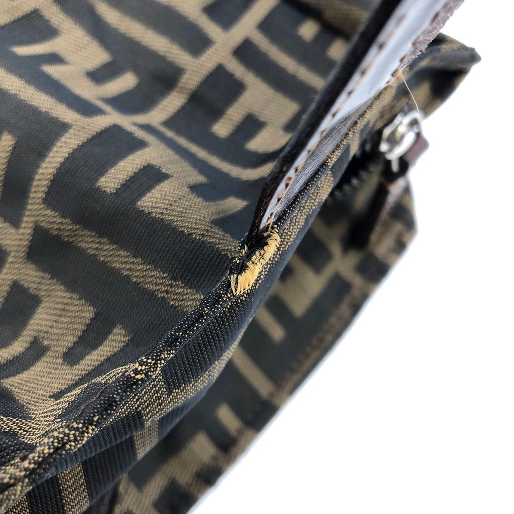 Fendi  Zucca 2241-26539-098 Pouch Khaki/Brown Nylon/Leather PRE-OWNED