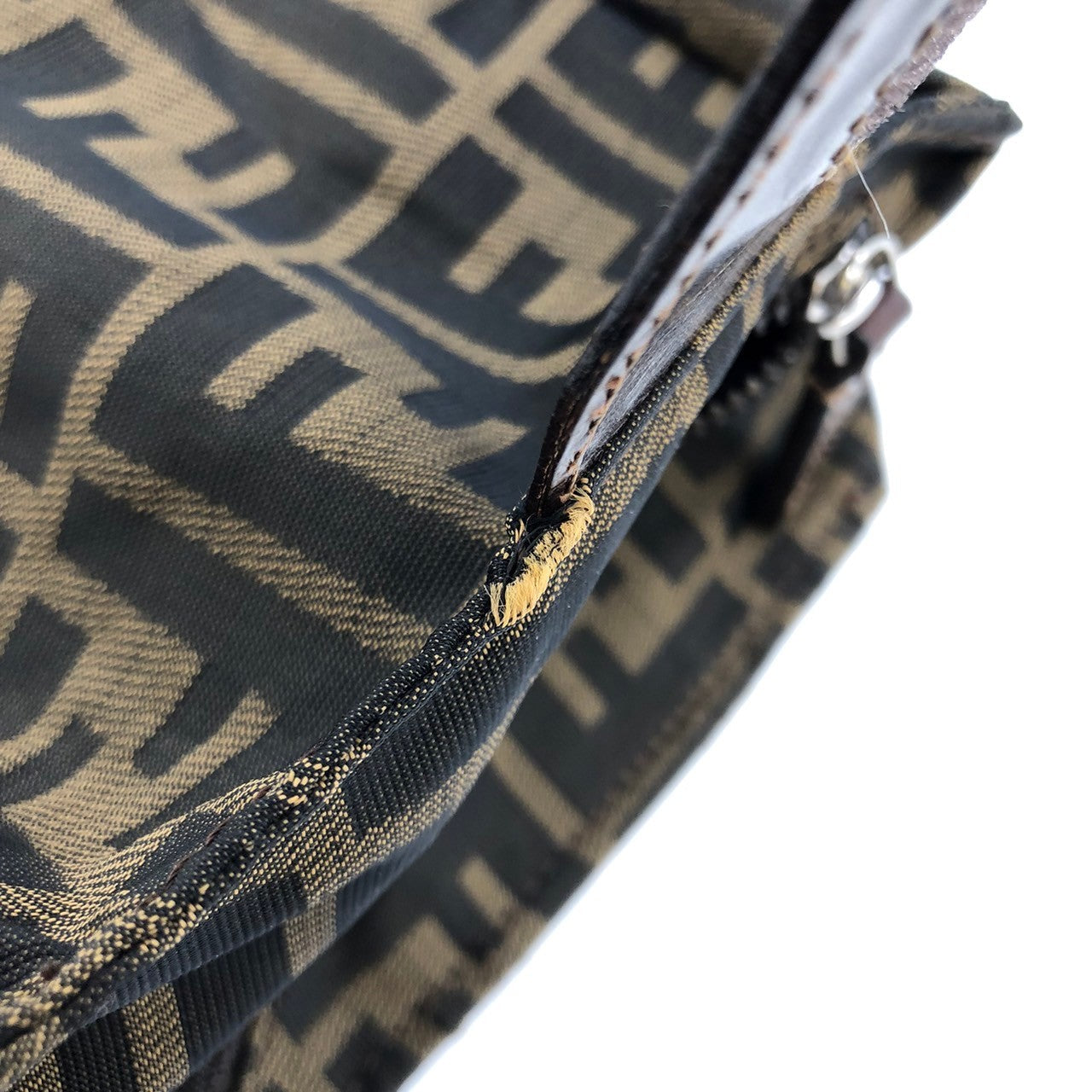 Fendi  Zucca 2241-26539-098 Pouch Khaki/Brown Nylon/Leather PRE-OWNED