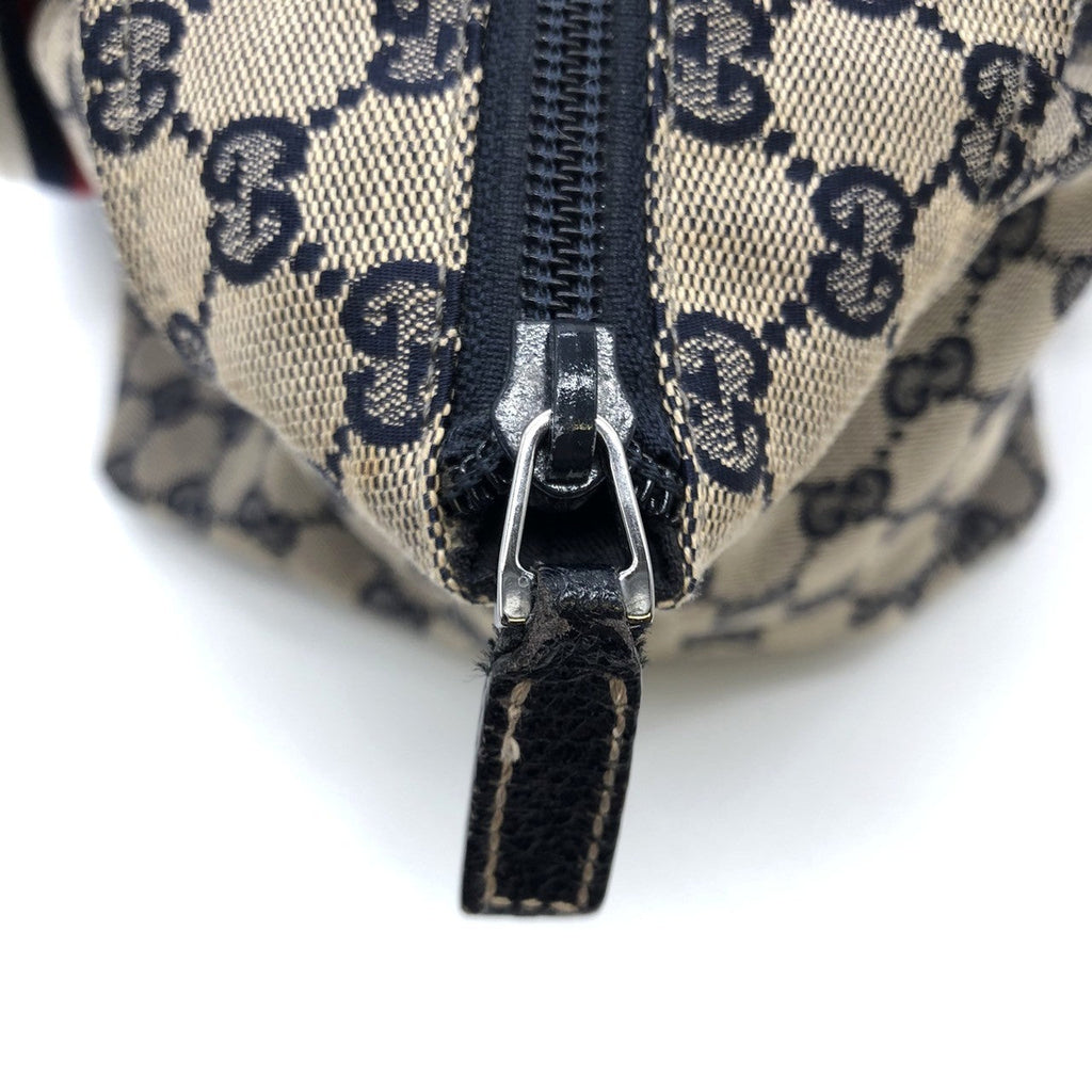 Gucci 131230 Tote Bag Navy Blue GG Canvas/Leather Sherry Line PRE-OWNED