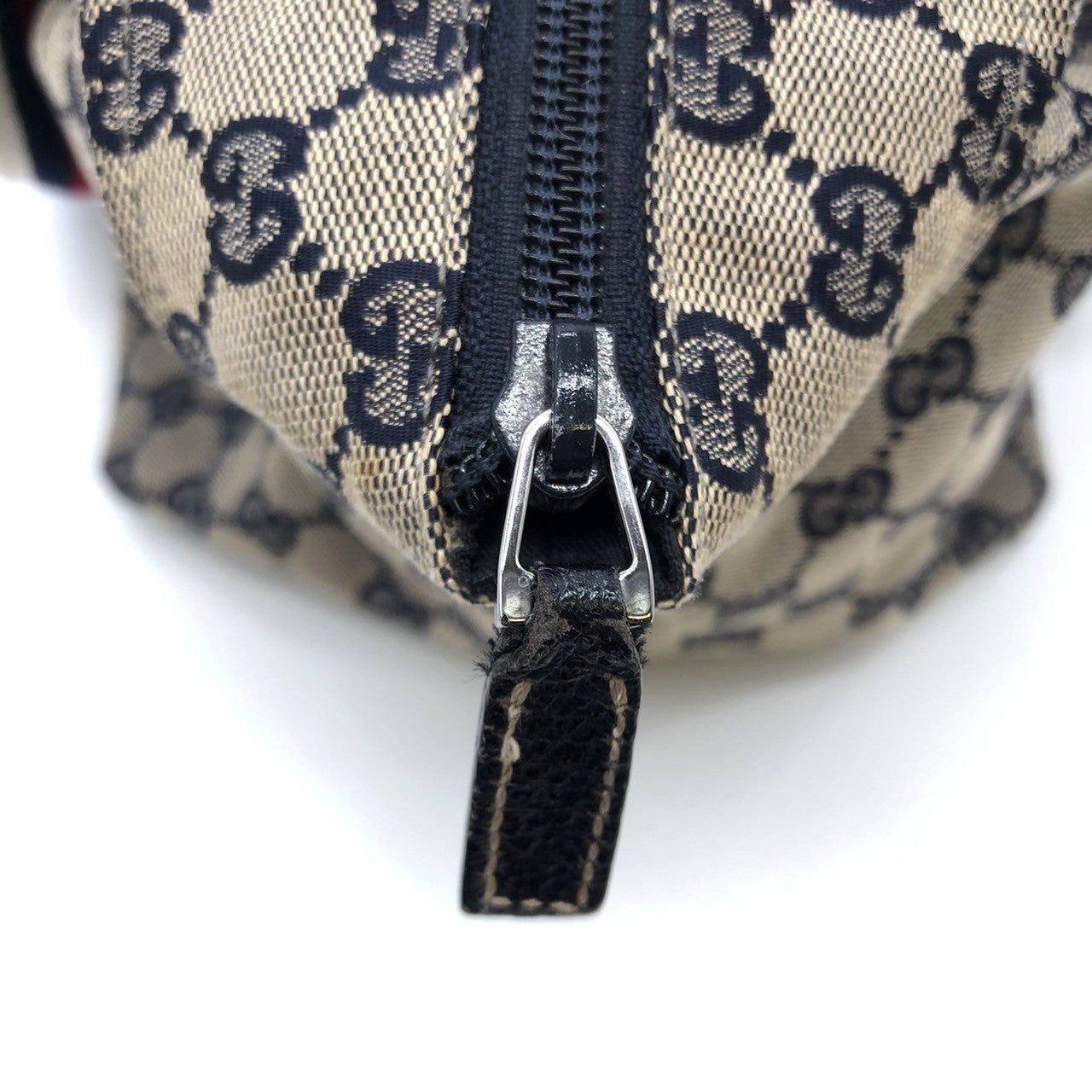 Gucci 131230 Tote Bag Navy Blue GG Canvas/Leather Sherry Line PRE-OWNED