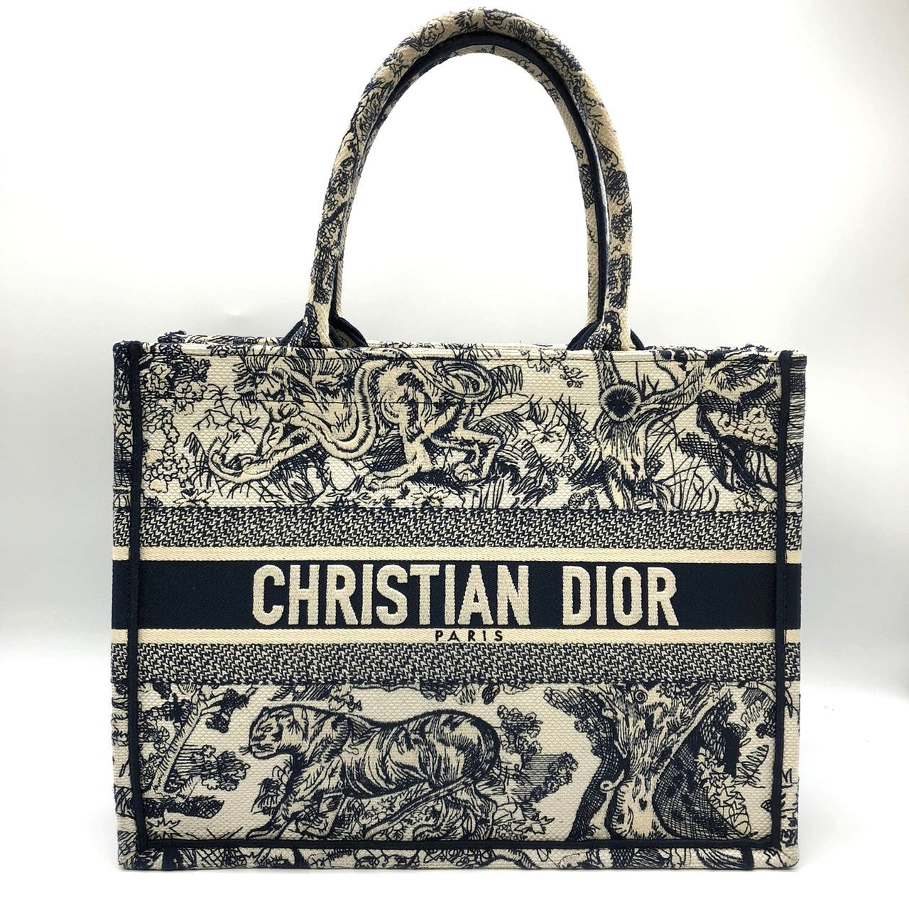 Christian Dior Book Tote Medium Toile de Jouy Sauvage Tote Bag Canvas Navy Pre-owned