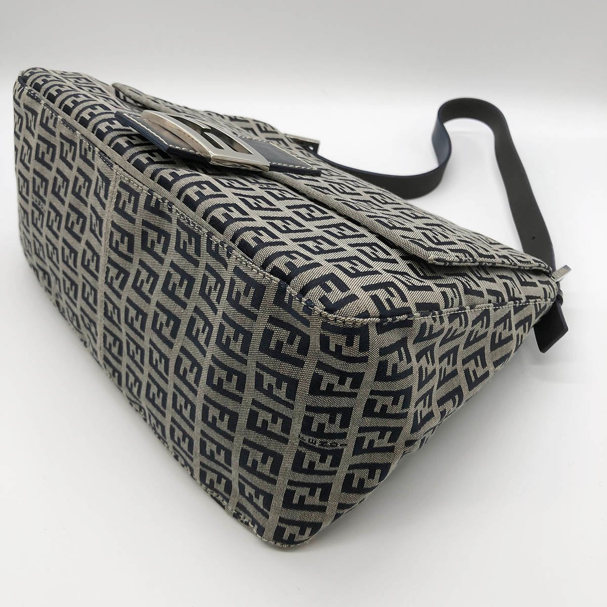 Fendi Zucchino Mamma Bucket Canvas Shoulder Bag in Navy PRE-OWNED