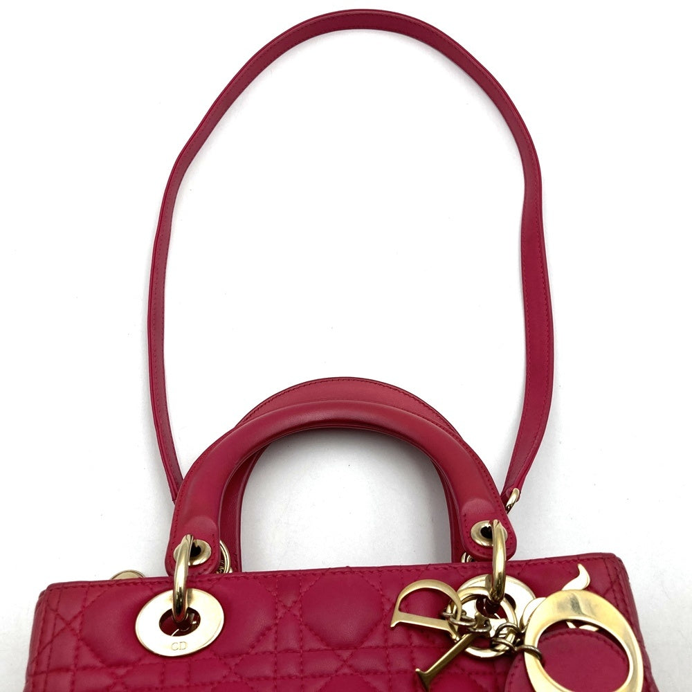 Dior Lady Dior Medium 2-Way Shoulder Bag/Handbag Leather Pink Pre-owned