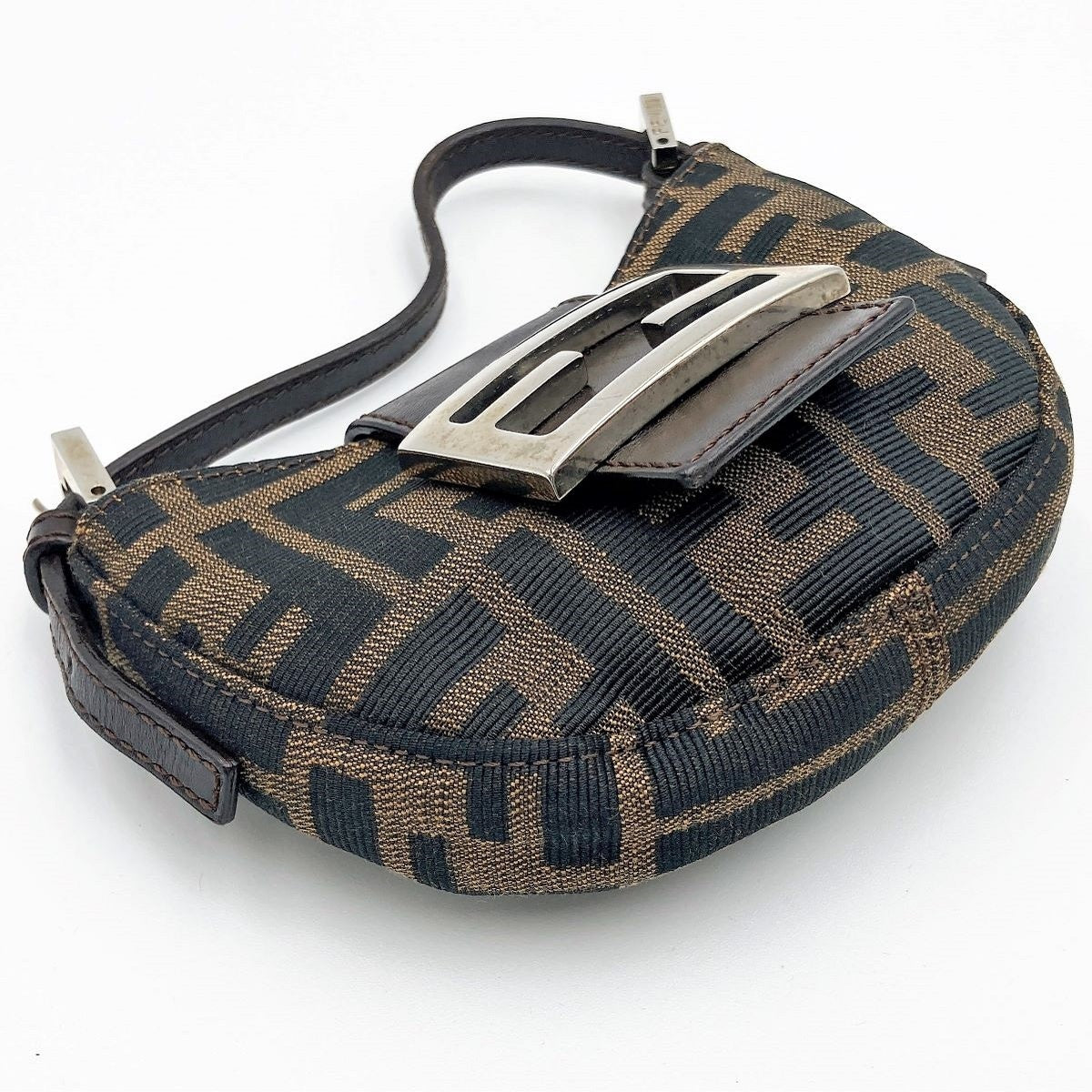 [CLEARANCE]Fendi Zucca Mini Mamma Bucket Mini Croissant Mini Handbag Pouch Nylon Brown PRE-OWNED