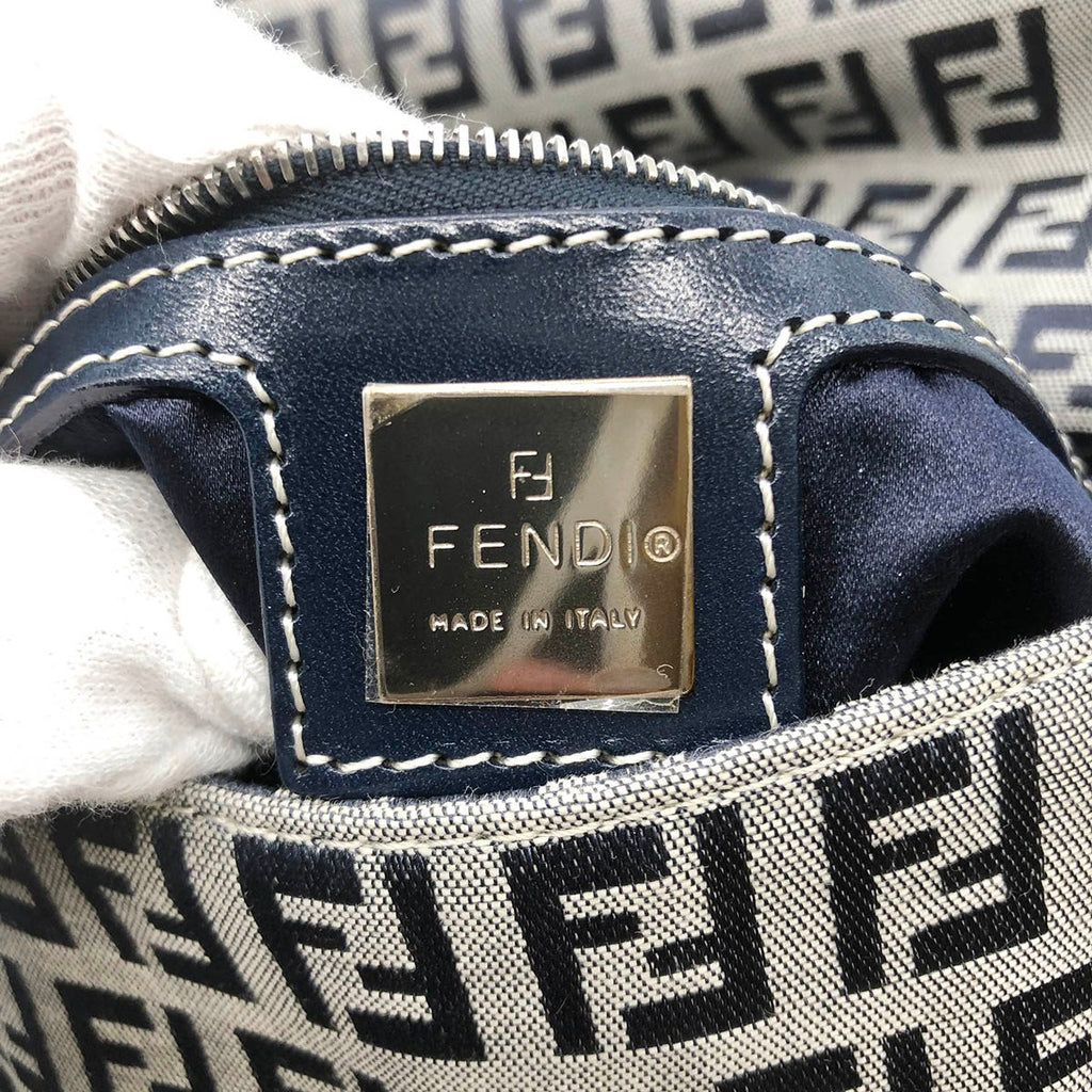 Fendi Zucchino Mamma Bucket Canvas Shoulder Bag in Navy PRE-OWNED