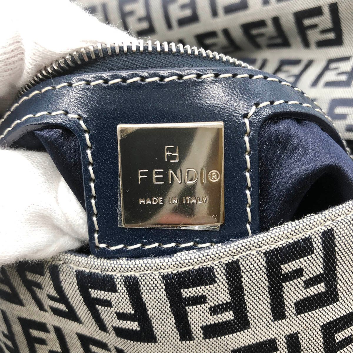 Fendi Zucchino Mamma Bucket Canvas Shoulder Bag in Navy PRE-OWNED