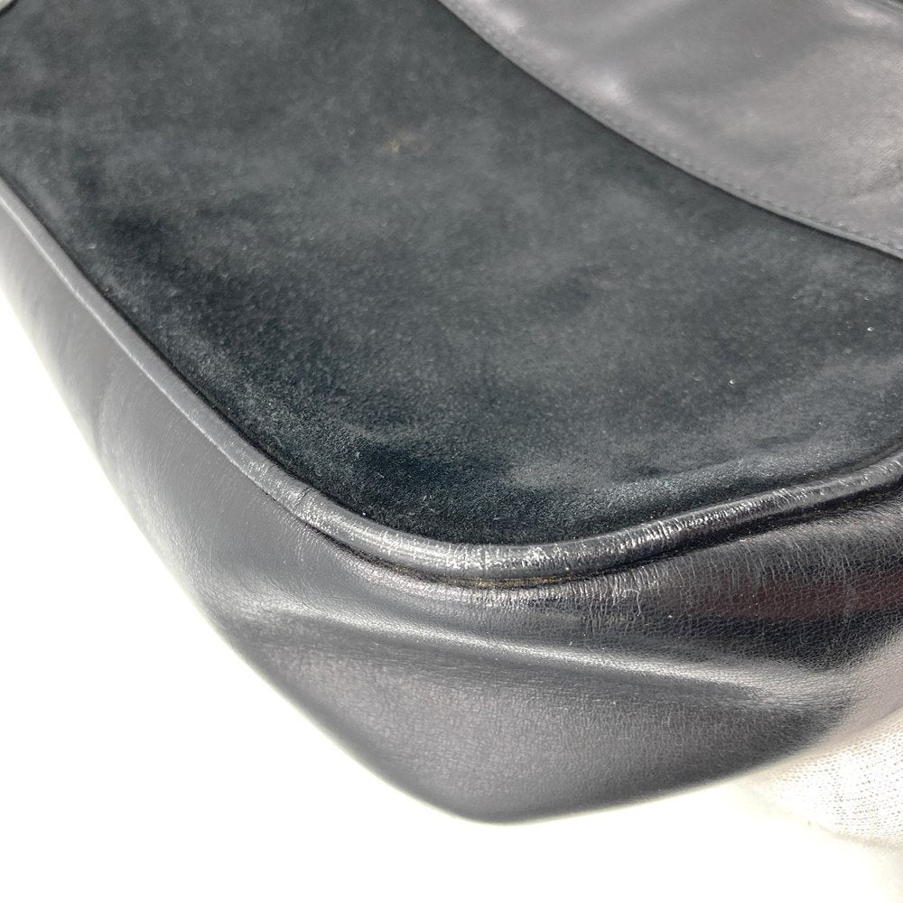 Gucci Horseshoe Shoulder Bag Suede/Leather Black Pre-owned