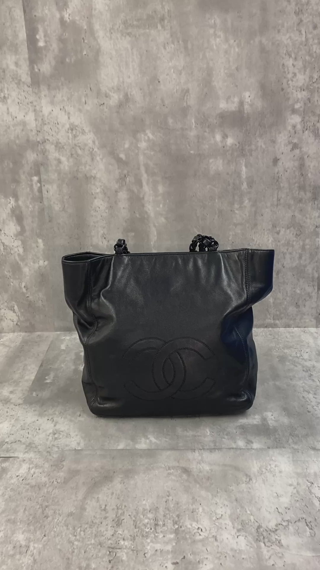 Chanel Coco Mark Chain Tote Bag/Shoulder Bag Lambskin/Plastic Black Pre-owned