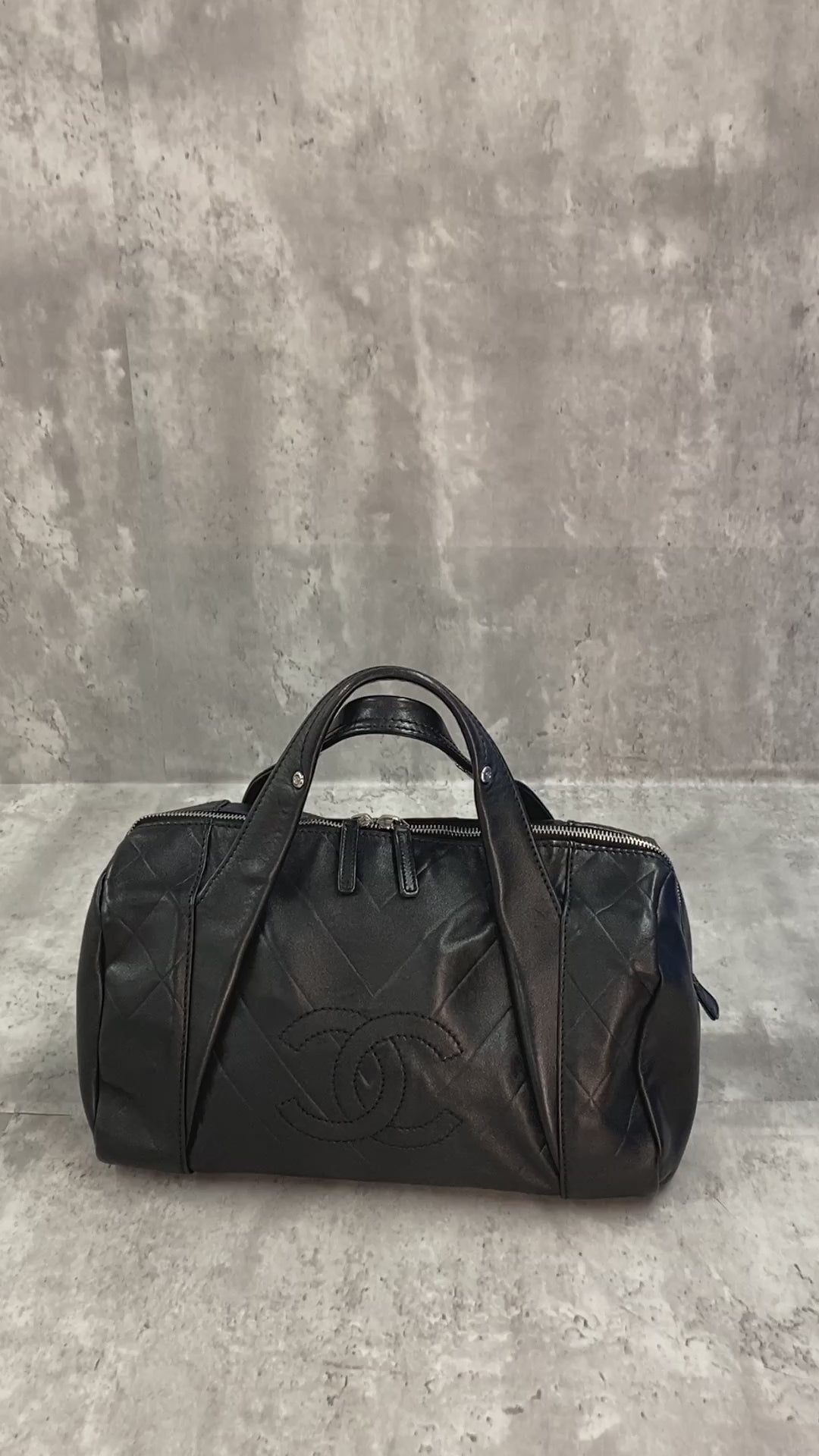 Chanel Chevron Coco Mark Mini Boston Handbag Leather Black Pre-owned