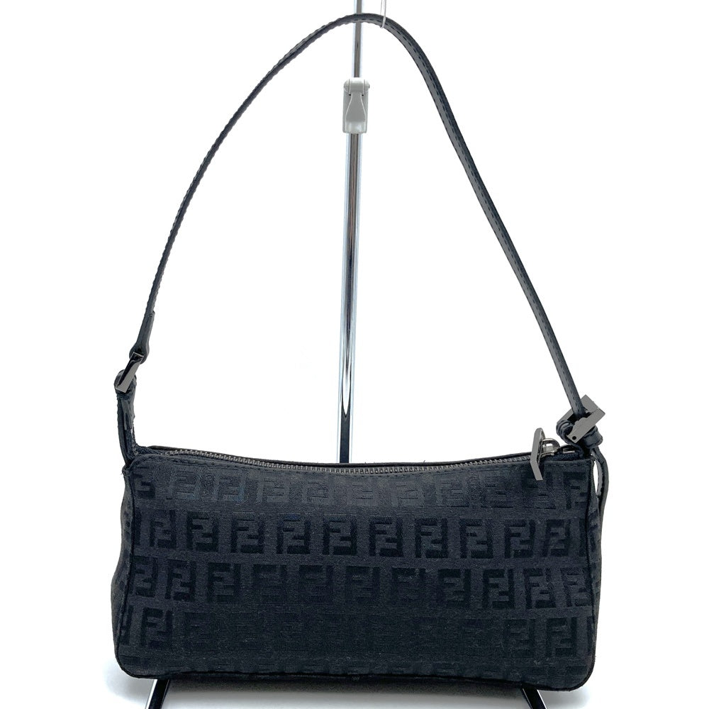 Fendi 8BR249 Zucchino Accessory Pouch Mini Bag in Canvas and Leather, Black PRE-OWNED