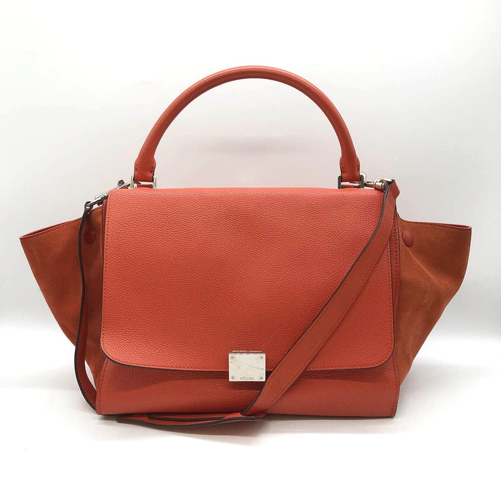 Celine Trapeze Medium 2-Way Handbag/Shoulder Bag Leather Red/Orange Pre-owned