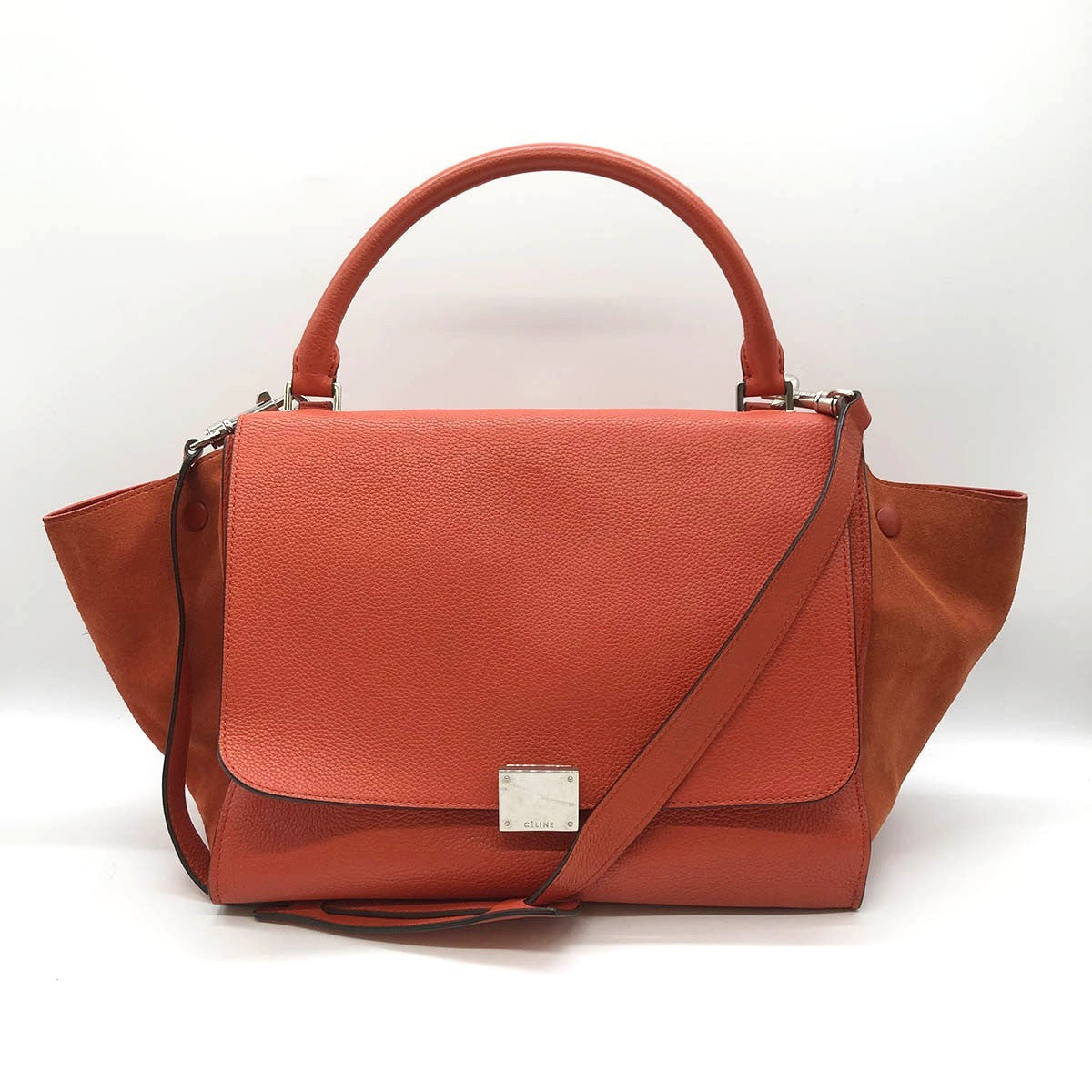Celine Trapeze Medium 2-Way Handbag/Shoulder Bag Leather Red/Orange Pre-owned