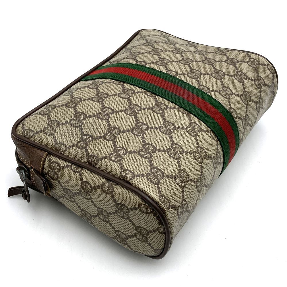 Old Gucci 156 01 012 Clutch Bag/Second Bag Sherry Line GG Supreme Canvas Beige PRE-OWNED