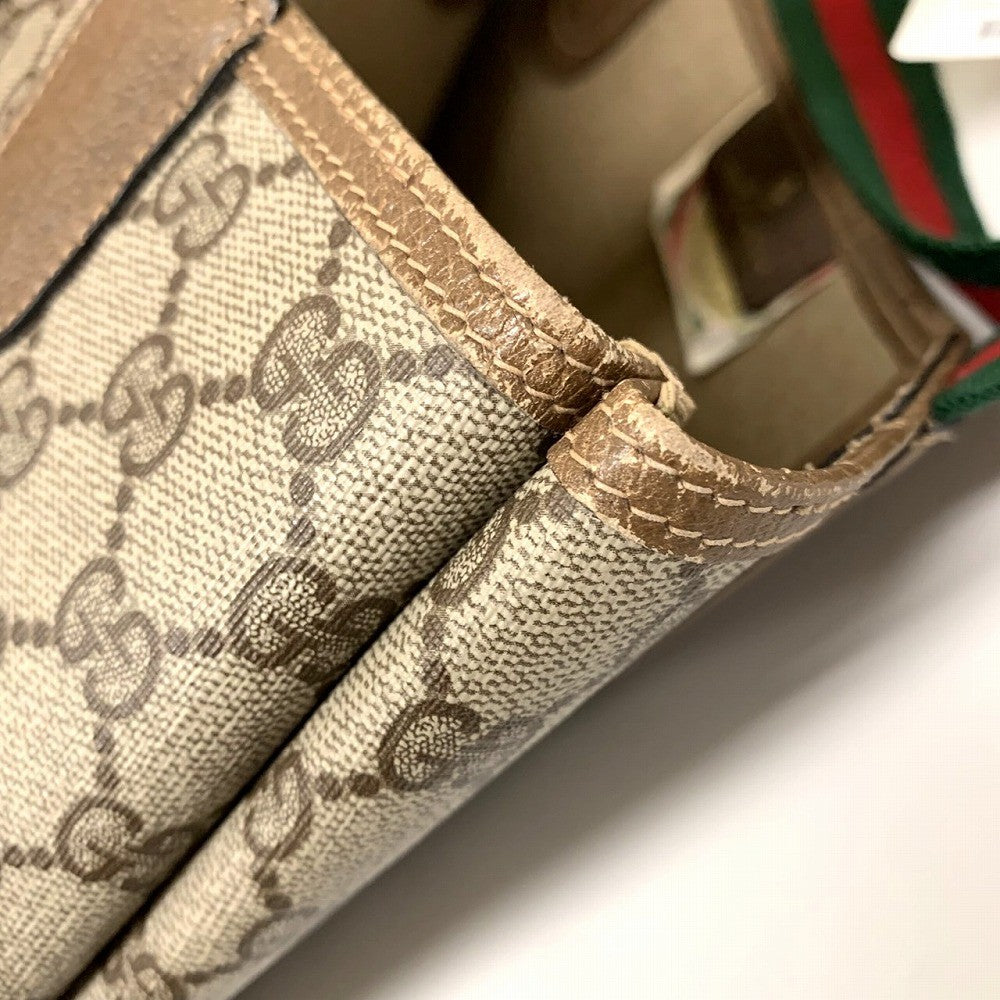 Old Gucci 39 02 003 Large Tote/Shoulder Bag, Sherry Line, GG, PVC/Leather, Brown PRE-OWNED