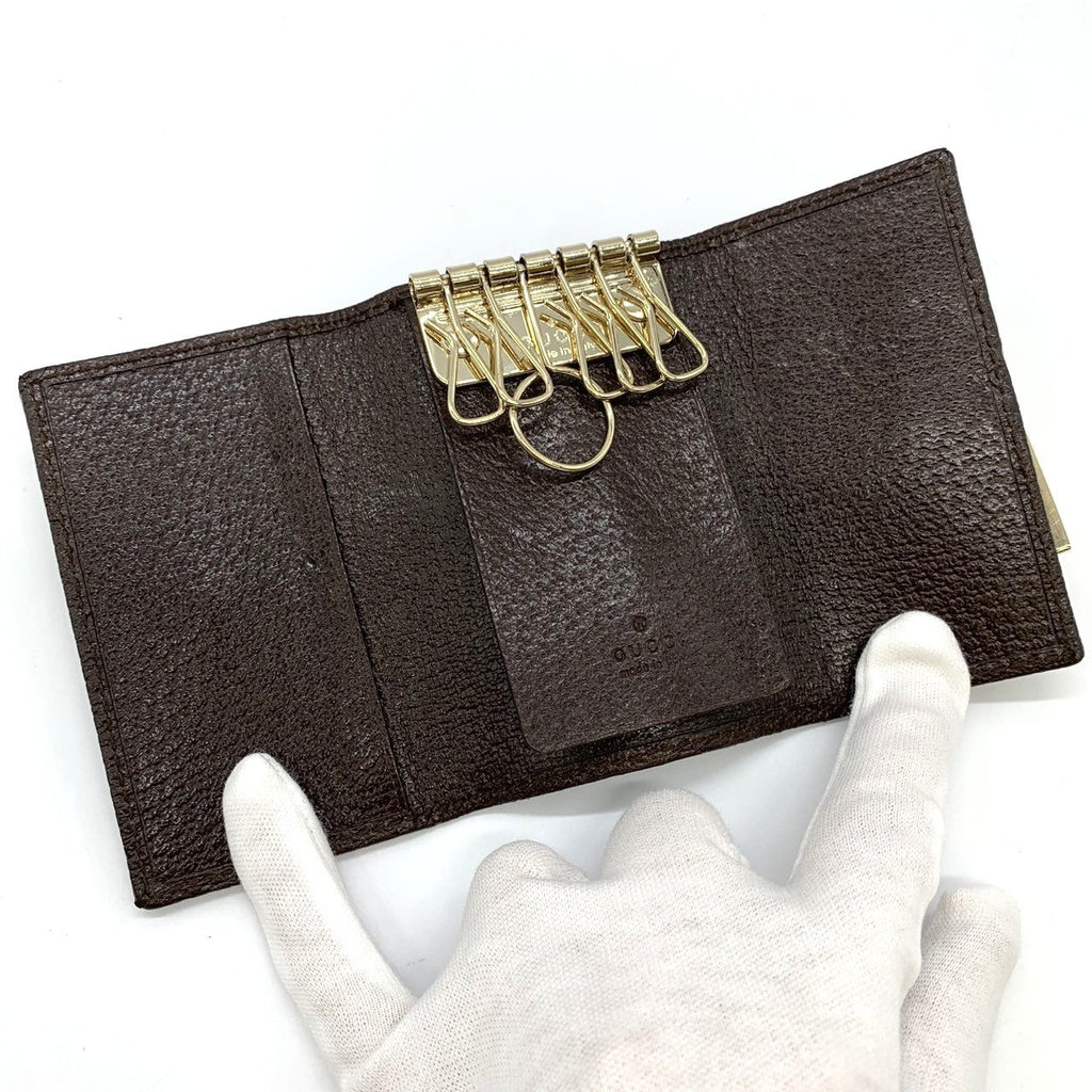 Gucci 181673 Sherry Line Key Case GG Canvas/Leather Brown Pre-owned