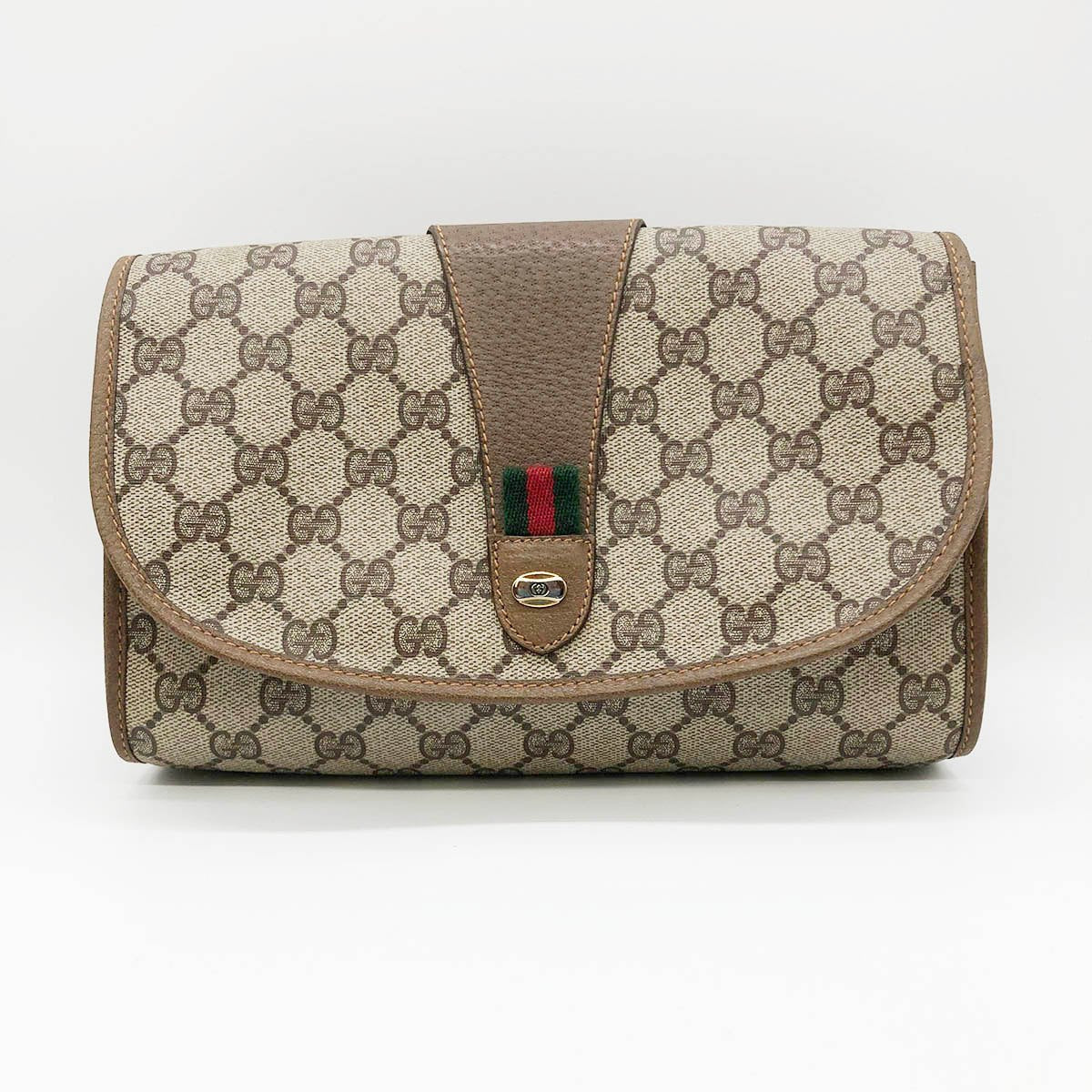 Gucci 89 01 030 Sherry Line Clutch Bag GG Supreme Brown Pre-owned