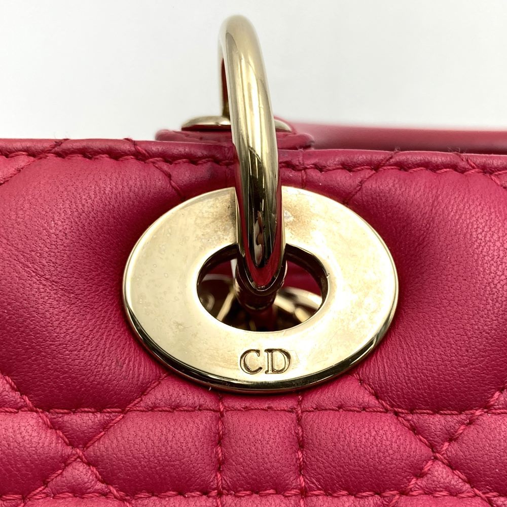Dior Lady Dior Medium 2-Way Shoulder Bag/Handbag Leather Pink Pre-owned