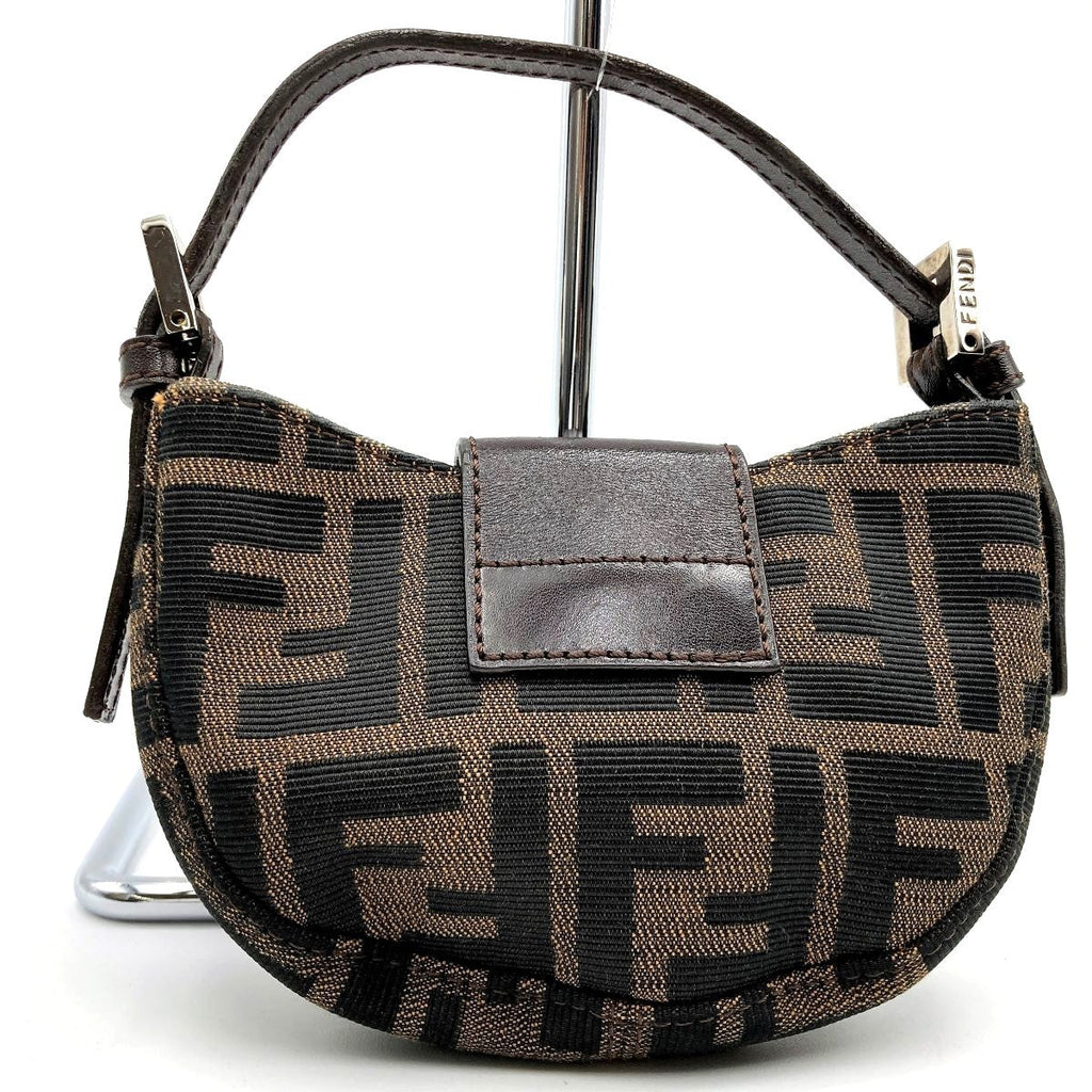 [CLEARANCE]Fendi Zucca Mini Mamma Bucket Mini Croissant Mini Handbag Pouch Nylon Brown PRE-OWNED