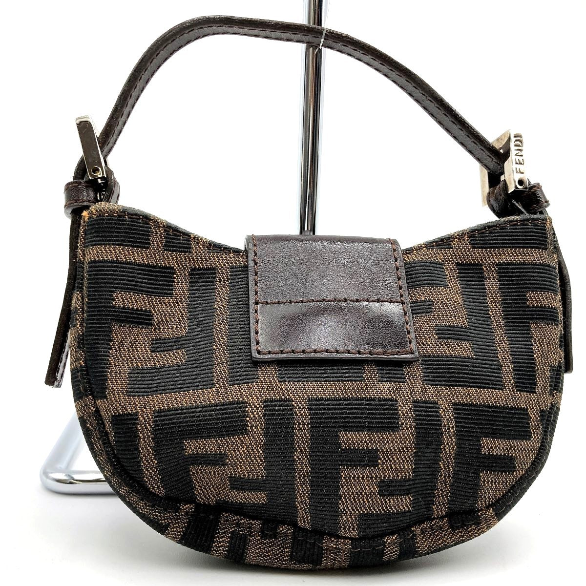[CLEARANCE]Fendi Zucca Mini Mamma Bucket Mini Croissant Mini Handbag Pouch Nylon Brown PRE-OWNED