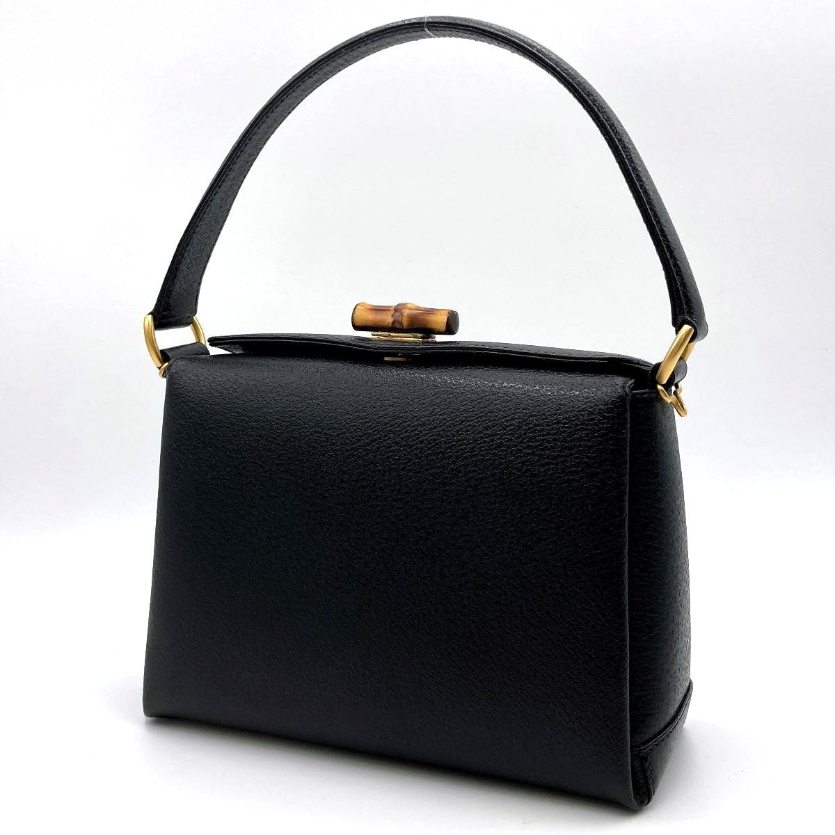 Gucci 000 2046 Bamboo Turnlock Handbag Leather Black Pre-owned
