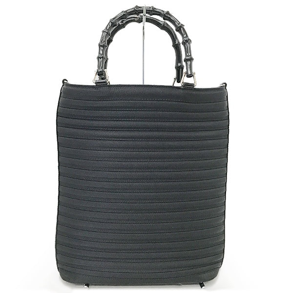 Gucci 002 1998 0353 Bamboo Tote Bag/Handbag Nylon/Leather Black Pre-owned