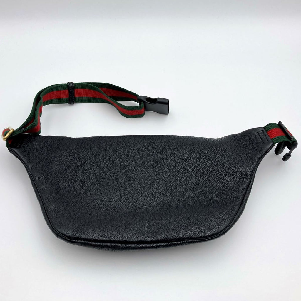 [CLEARANCE]Gucci 493869 Sherry Line Waist Bag/Waist Pouch in Black Leather PRE-OWNED