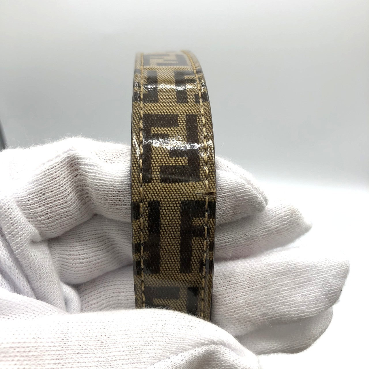 Fendi Mamma Baguette Shoulder Bag in Brown Vinyl/Leather with Zucchino Print PRE-OWNED