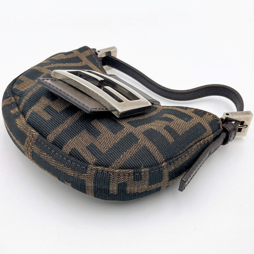 [CLEARANCE]Fendi Zucca Mini Mamma Bucket Mini Croissant Mini Handbag Pouch Nylon Brown PRE-OWNED