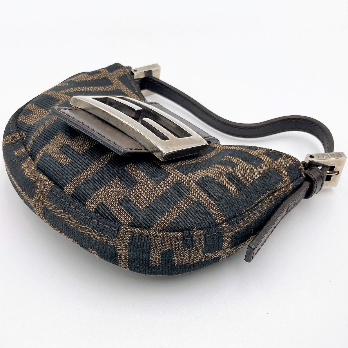 [CLEARANCE]Fendi Zucca Mini Mamma Bucket Mini Croissant Mini Handbag Pouch Nylon Brown PRE-OWNED