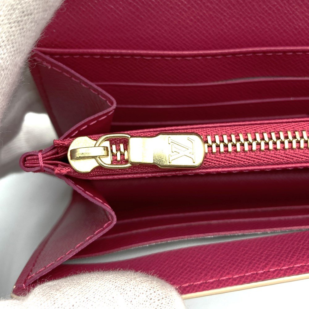 Louis Vuitton N45296 Portefeuille Sarah Bi-fold Long Wallet Damier Azur Canvas Beige/Pink Pre-owned
