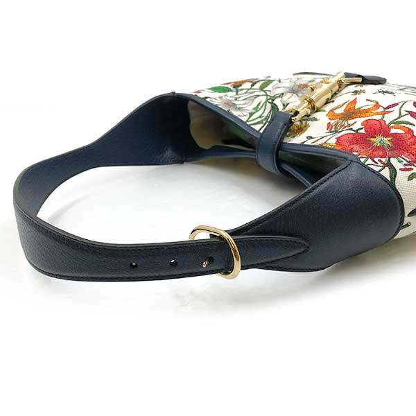 [CLEARANCE]Gucci New Jackie Flora 550152 Shoulder Bag, One-Handle Canvas, Navy, Floral Print PRE-OWNED