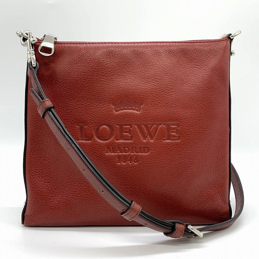 LOEWE Slim Shoulder Bag Heritage Leather Red 061005 PRE-OWNED