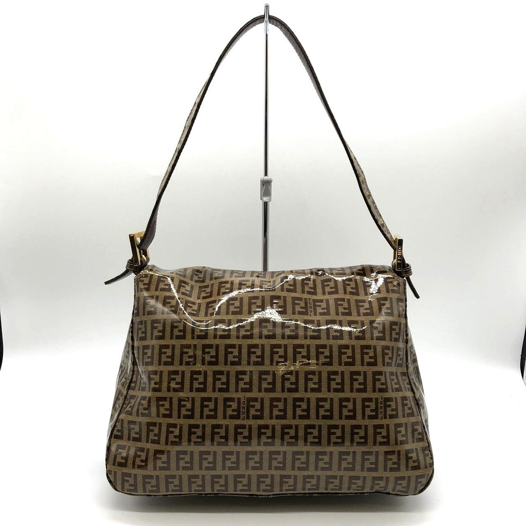 Fendi Mamma Baguette Shoulder Bag in Brown Vinyl/Leather with Zucchino Print PRE-OWNED
