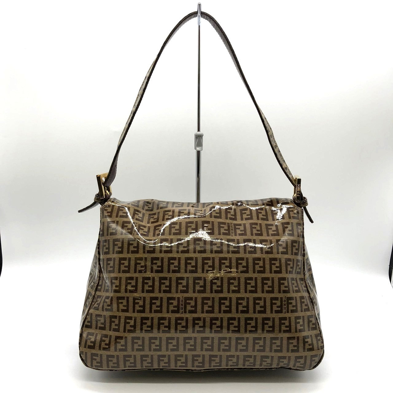 Fendi Mamma Baguette Shoulder Bag in Brown Vinyl/Leather with Zucchino Print PRE-OWNED