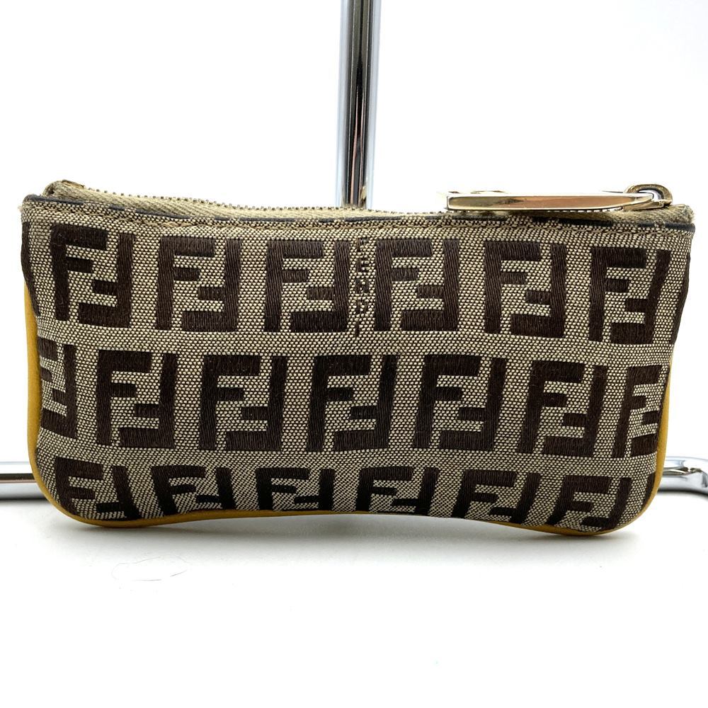 Fendi Zucchino Coin Case with Keychain CA1611916 Canvas Brown/Yellow PRE-OWNED