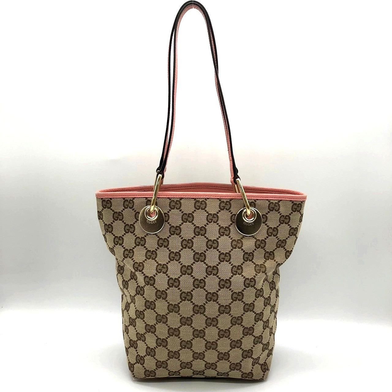 Gucci 120840 Tote Bag in Beige/Pink GG Canvas/Leather PRE-OWNED