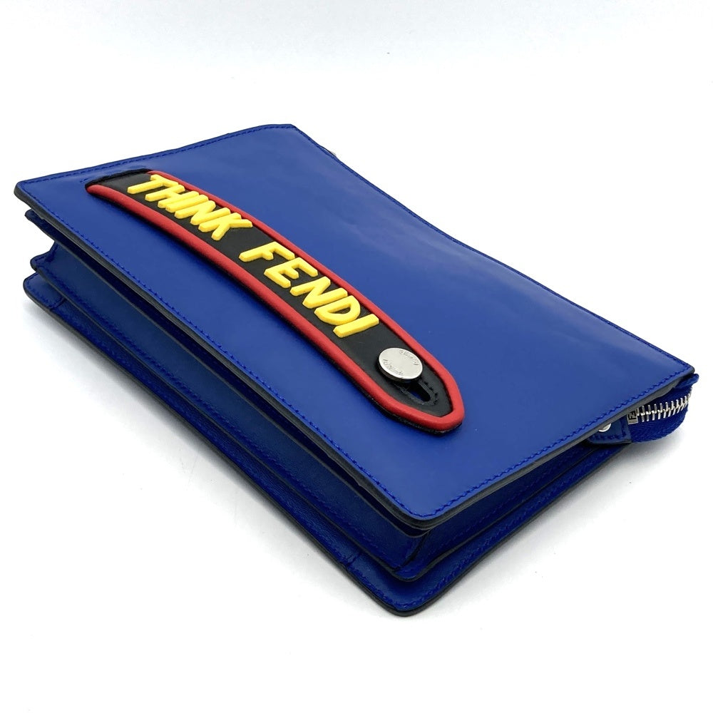 Fendi 7VA350 Vocabulary "Think" Clutch Bag/Pouch Leather Blue Pre-owned