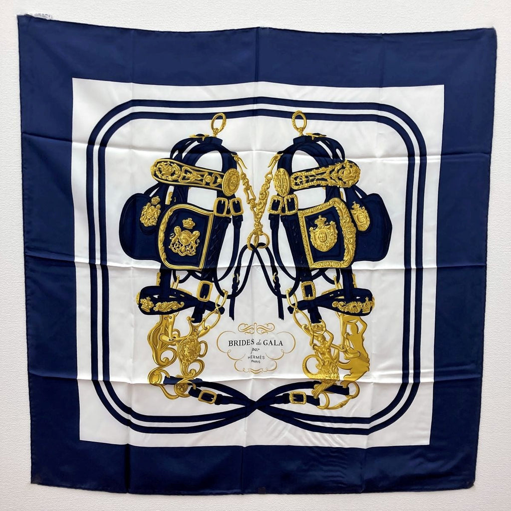 Hermes Scarf Carré 90 Brides de Gala Navy White PRE-OWNED