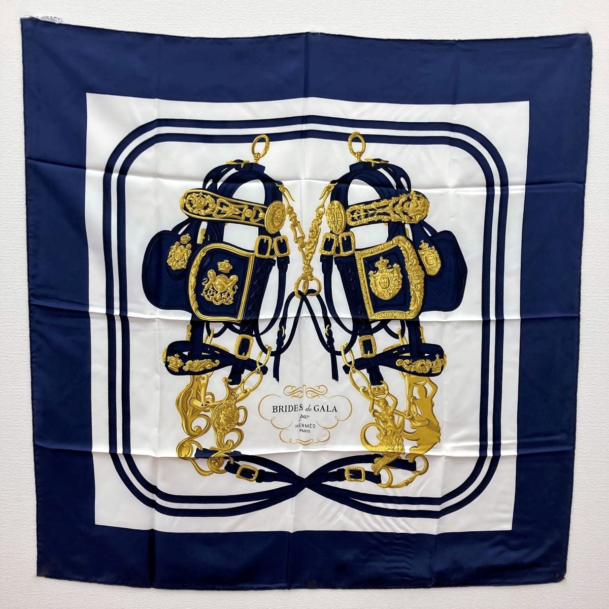 Hermes Scarf Carré 90 Brides de Gala Navy White PRE-OWNED