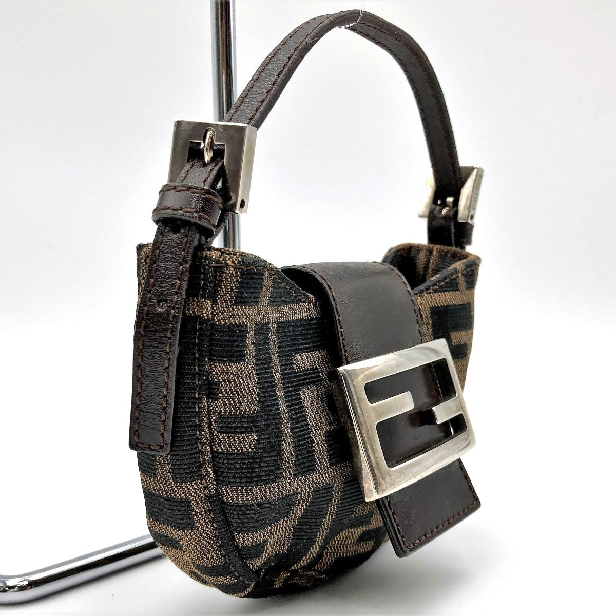 [CLEARANCE]Fendi Zucca Mini Mamma Bucket Mini Croissant Mini Handbag Pouch Nylon Brown PRE-OWNED