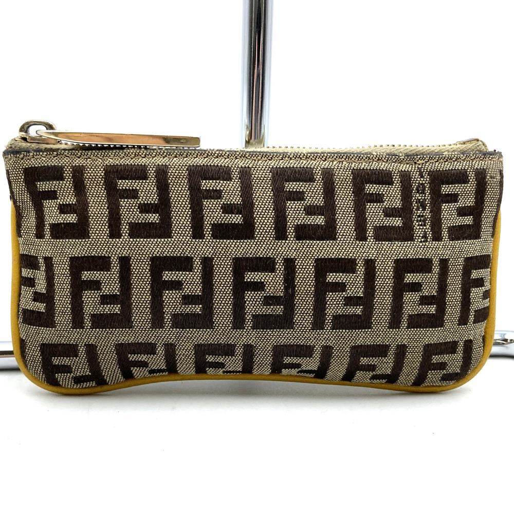 Fendi Zucchino Coin Case with Keychain CA1611916 Canvas Brown/Yellow PRE-OWNED