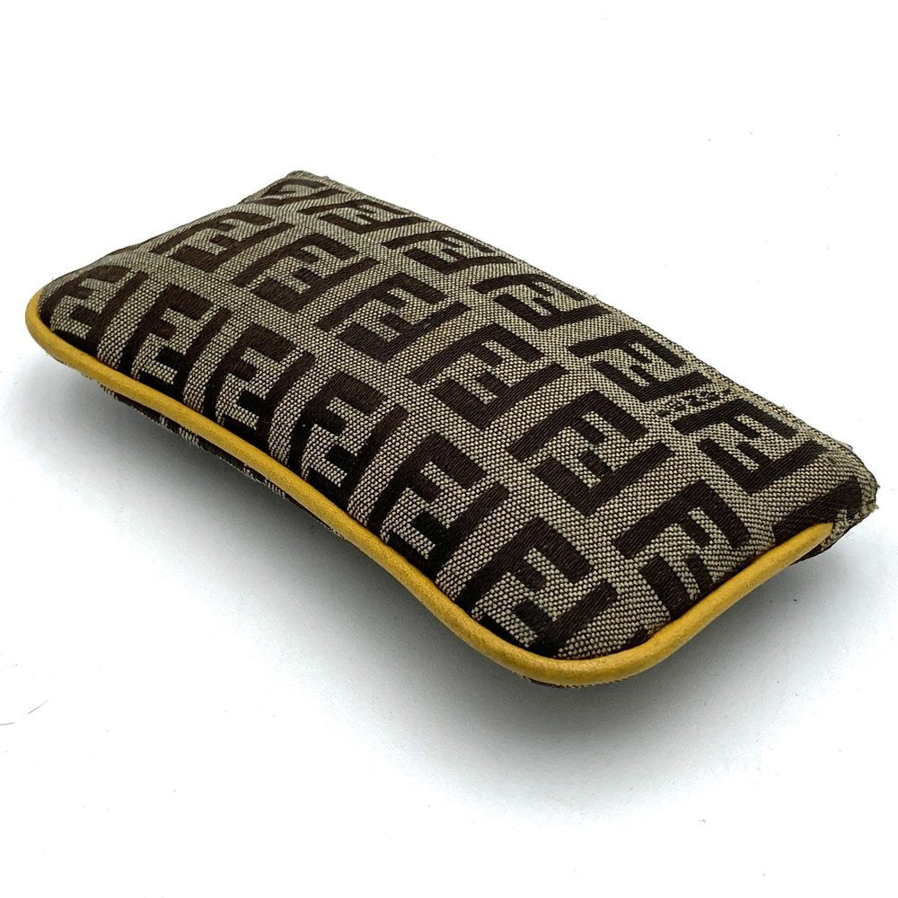 Fendi Zucchino Coin Case with Keychain CA1611916 Canvas Brown/Yellow PRE-OWNED