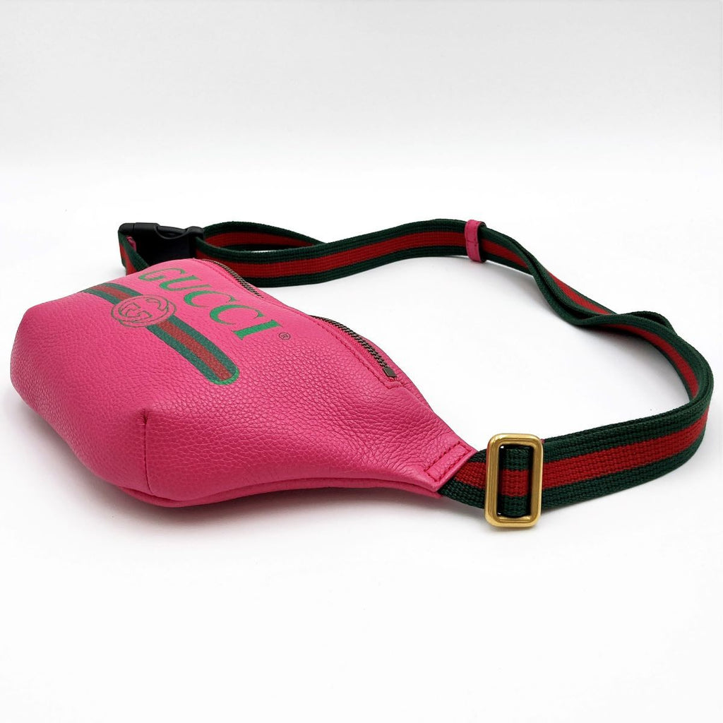 [CLEARANCE]Gucci 527792 Waist Bag, Small Waist Pouch, Logo Print Leather, Pink and Green PRE-OWNED