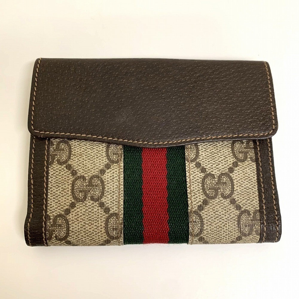 Gucci Sherry Line Bi-fold Wallet GG Supreme Canvas/Leather Brown Pre-owned