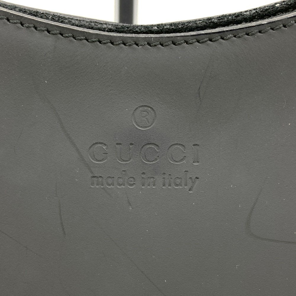 Gucci 001 3739 Bamboo Shoulder Bag Leather Black/Red Pre-owned