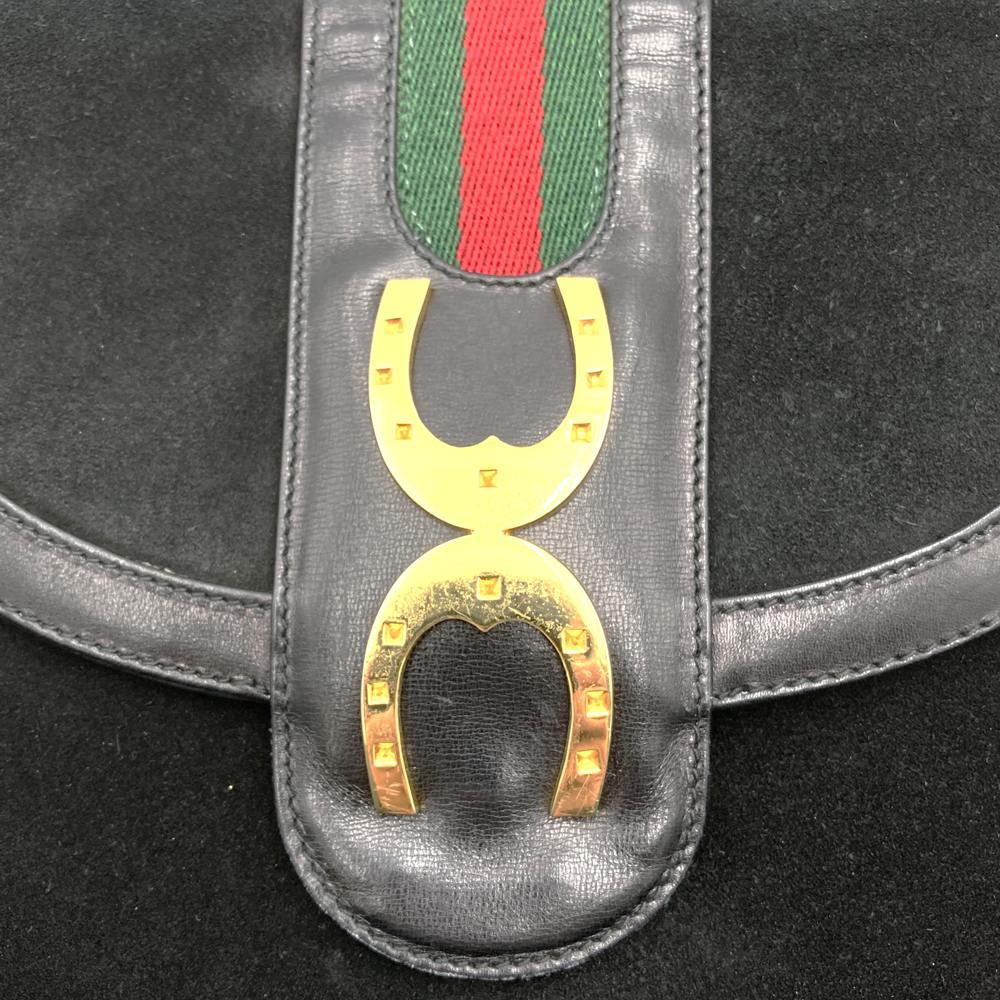 Gucci Horseshoe Shoulder Bag Suede/Leather Black Pre-owned