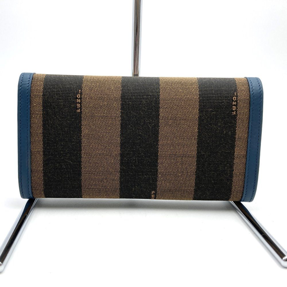 Fendi long wallet in pecan print canvas and leather, brown and blue, 8M0298 PRE-OWNED